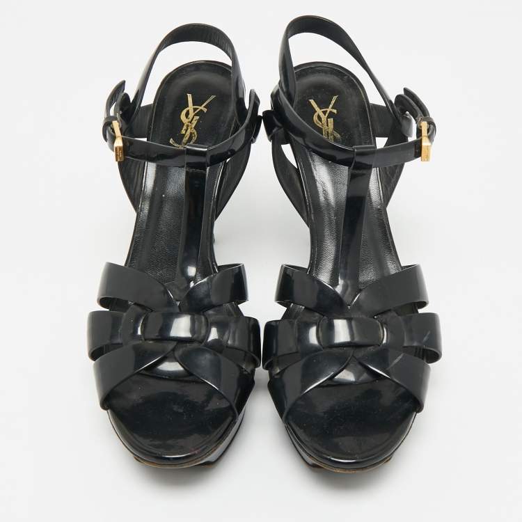 Pre Owned Saint Laurent Black Patent Leather Platform Sandals Size 40.5