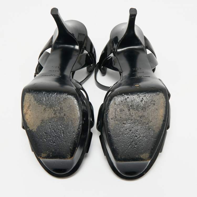 Pre Owned Saint Laurent Black Patent Leather Platform Sandals Size 40.5