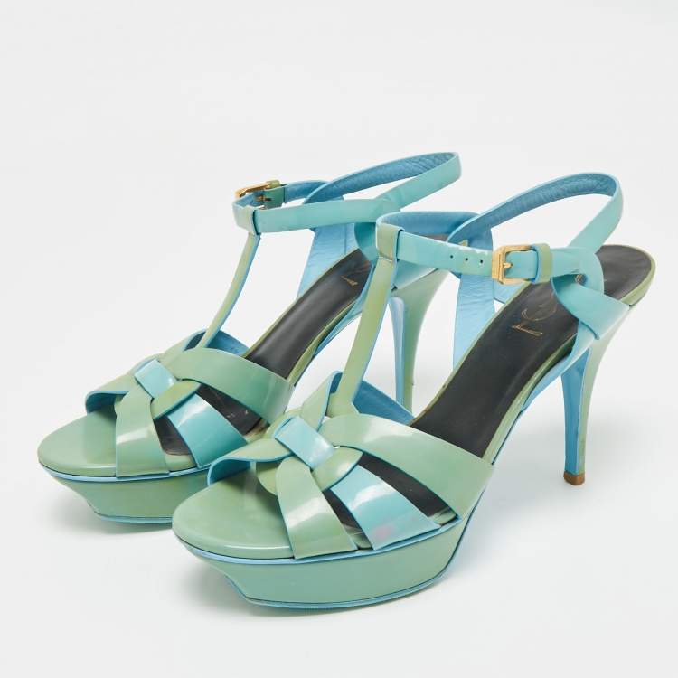 Pre Owned Saint Laurent Two Tone Patent Leather Platform Sandals Size 40