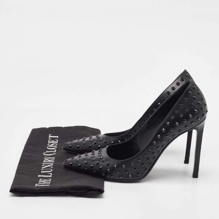Pre Owned Saint Laurent Black Leather Studded Pointed Toe Pumps Size 38