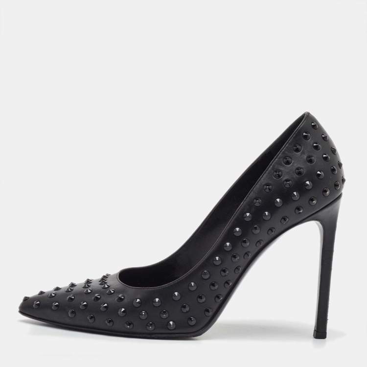 Pre Owned Saint Laurent Black Leather Studded Pointed Toe Pumps Size 38