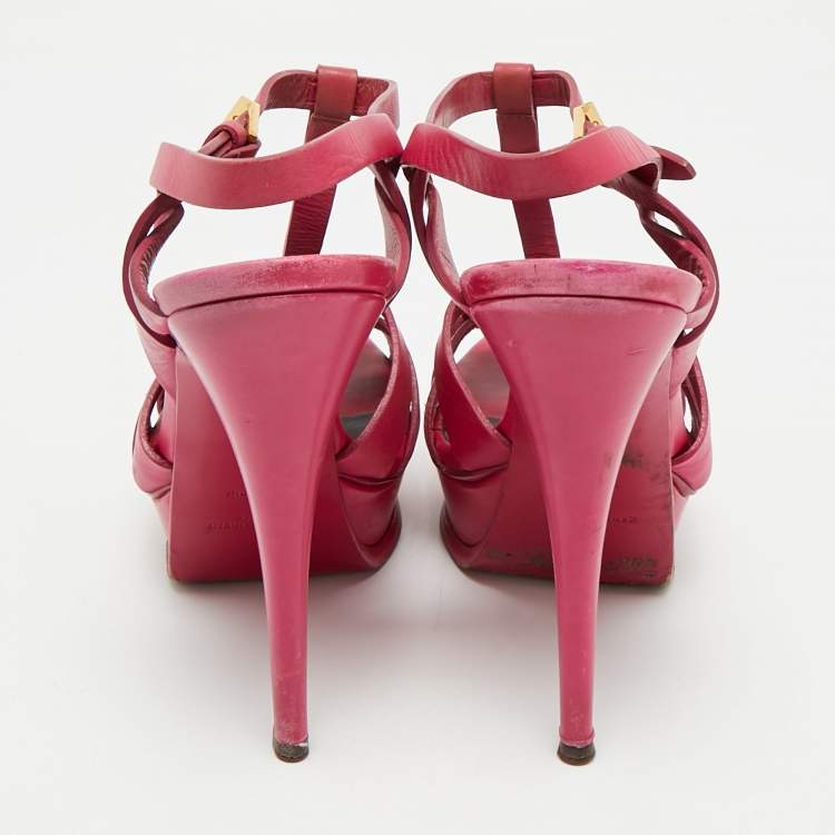 Pre Owned Saint Laurent Purple Leather Ankle Strap Sandals Size 37.5