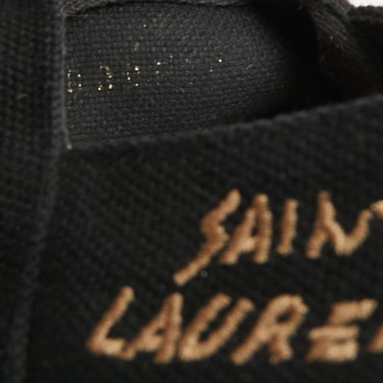 Pre Owned Saint Laurent Black Canvas Embroidered Logo Espadrille Flats Size 39