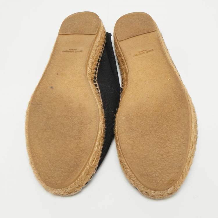 Pre Owned Saint Laurent Black Canvas Embroidered Logo Espadrille Flats Size 39