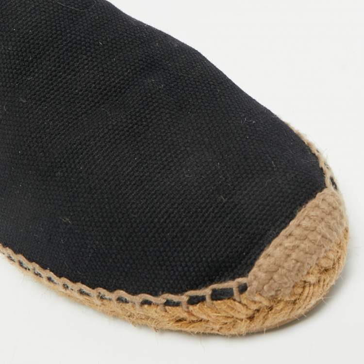 Pre Owned Saint Laurent Black Canvas Embroidered Logo Espadrille Flats Size 39