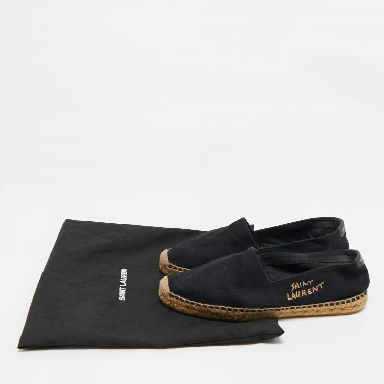 Pre Owned Saint Laurent Black Canvas Embroidered Logo Espadrille Flats Size 39