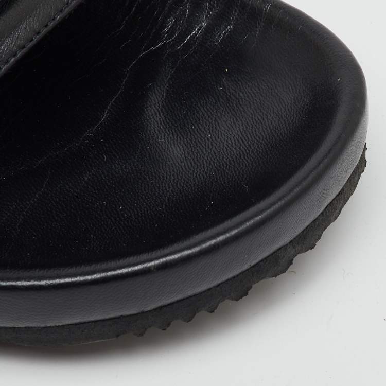 Pre Owned Saint Laurent Black Leather Joan Flat Slide Sandals Size 37