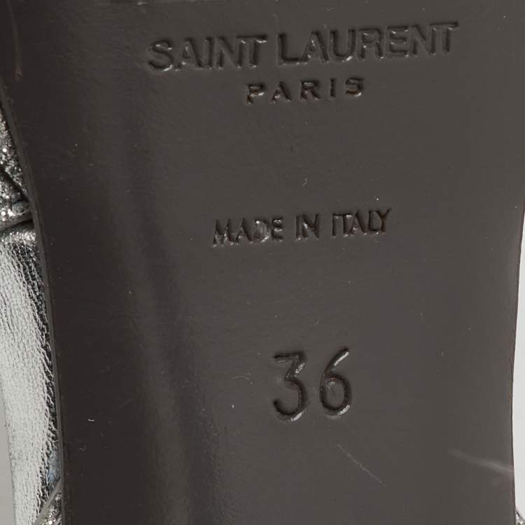 Pre Owned Saint Laurent Silver Glitter and Leather Tribute Platform Sandals Size 36