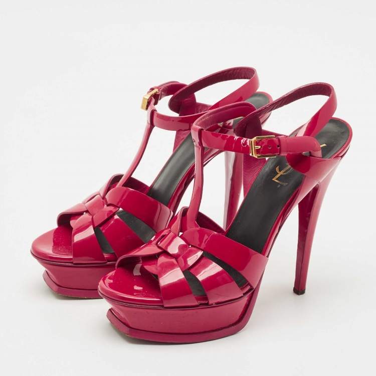 Pre Owned Saint Laurent Purple Leather Ankle Strap Sandals Size 37