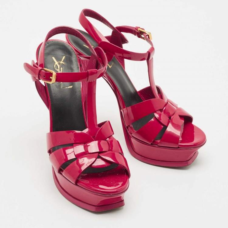 Pre Owned Saint Laurent Purple Leather Ankle Strap Sandals Size 37