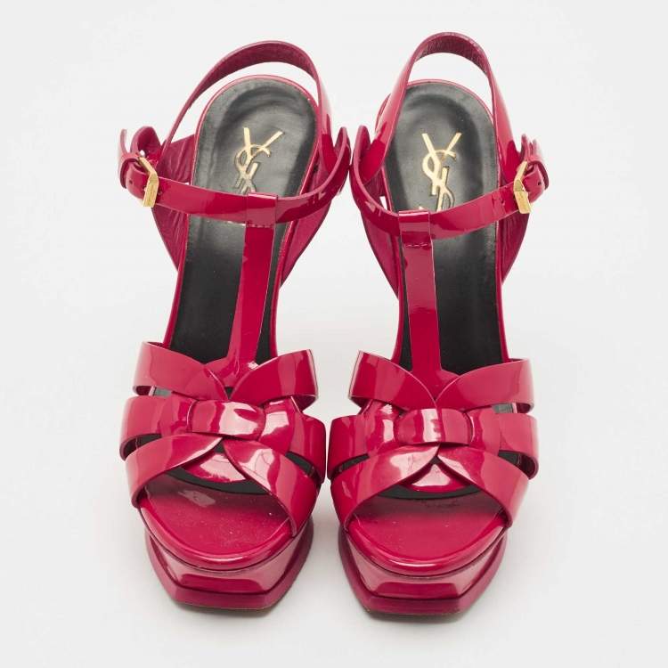 Pre Owned Saint Laurent Purple Leather Ankle Strap Sandals Size 37