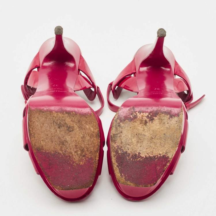 Pre Owned Saint Laurent Purple Leather Ankle Strap Sandals Size 37