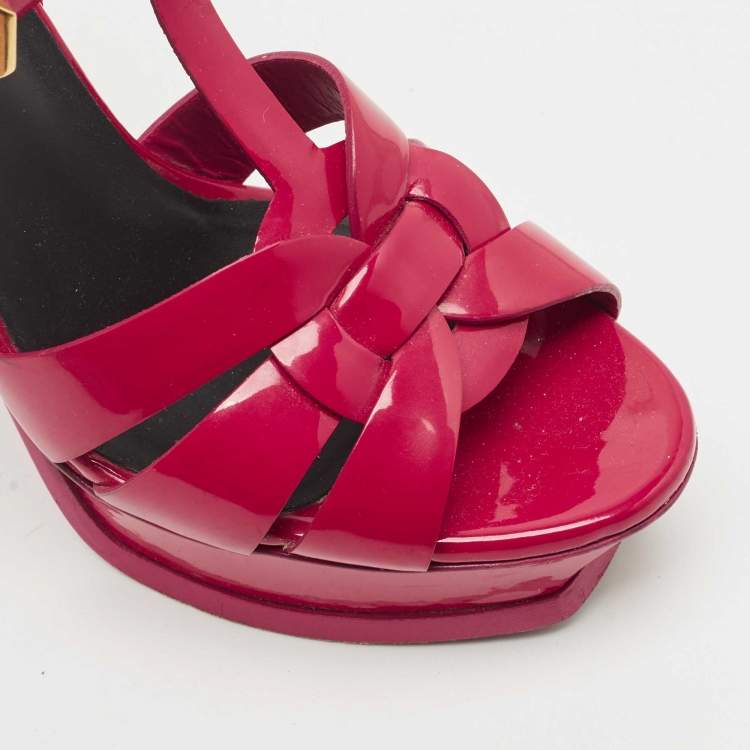 Pre Owned Saint Laurent Purple Leather Ankle Strap Sandals Size 37