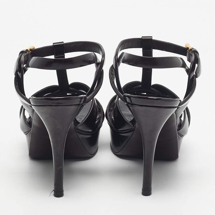 Pre Owned Saint Laurent  Burgundy Patent Leather Tribute Platform Sandals Size 37