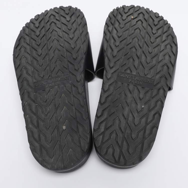 Pre Owned Saint Laurent Black Leather JImmy Logo Pool Slide Sandals Size 35