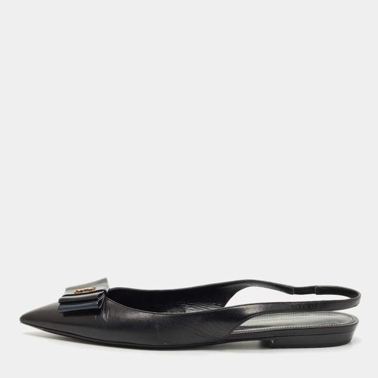 Pre Owned Saint Laurent Black Leather Slingback Flat Sandals Size 39