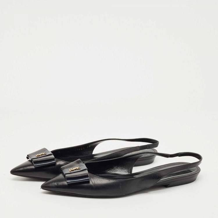 Pre Owned Saint Laurent Black Leather Slingback Flat Sandals Size 39