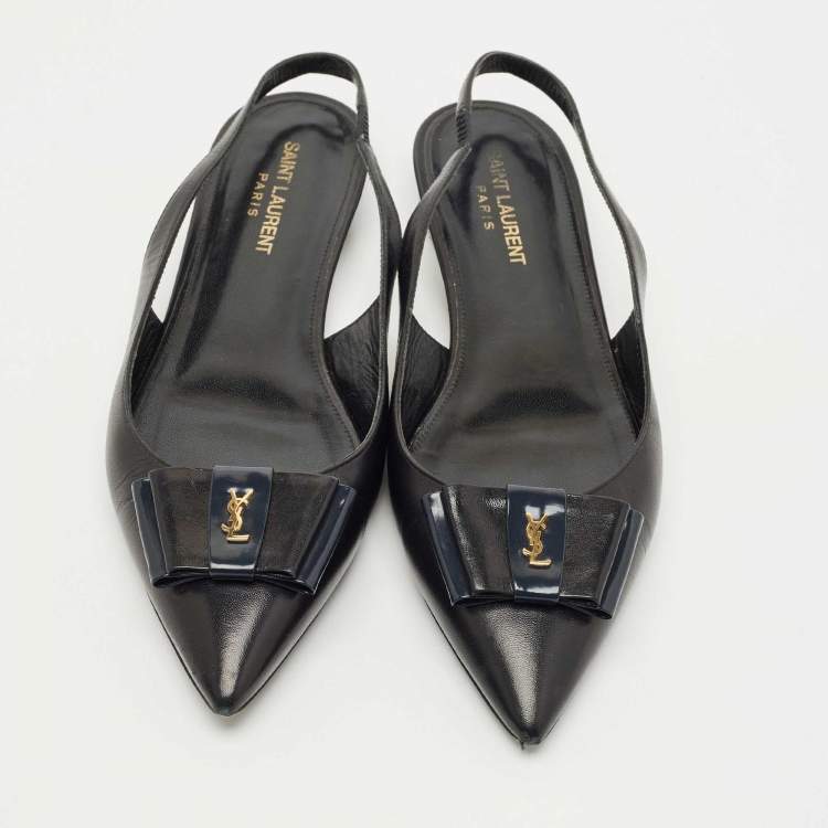 Pre Owned Saint Laurent Black Leather Slingback Flat Sandals Size 39