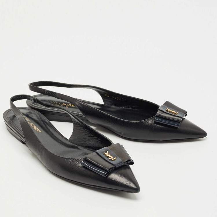 Pre Owned Saint Laurent Black Leather Slingback Flat Sandals Size 39