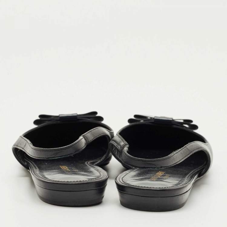 Pre Owned Saint Laurent Black Leather Slingback Flat Sandals Size 39