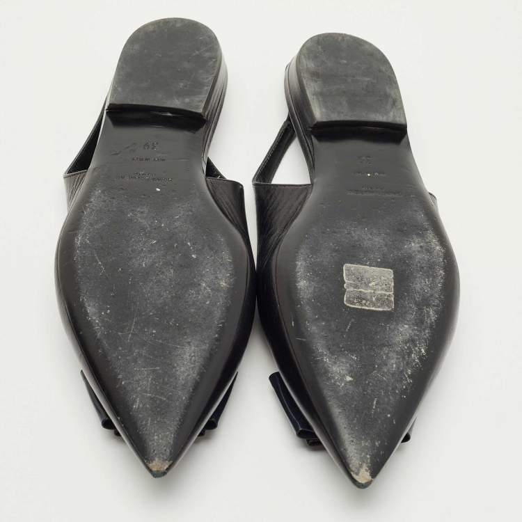 Pre Owned Saint Laurent Black Leather Slingback Flat Sandals Size 39