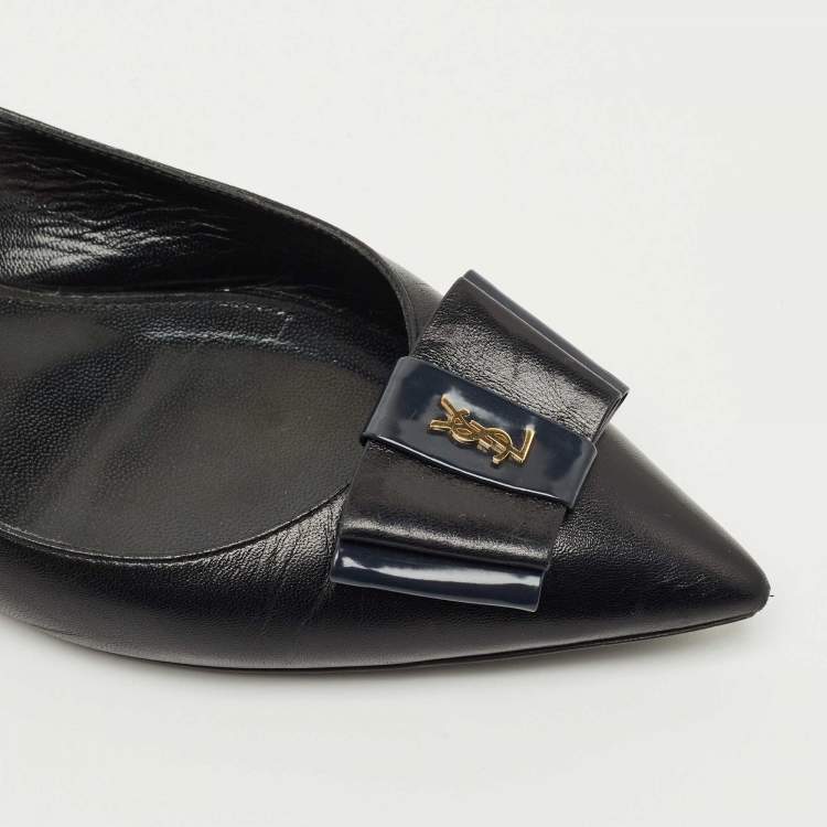 Pre Owned Saint Laurent Black Leather Slingback Flat Sandals Size 39
