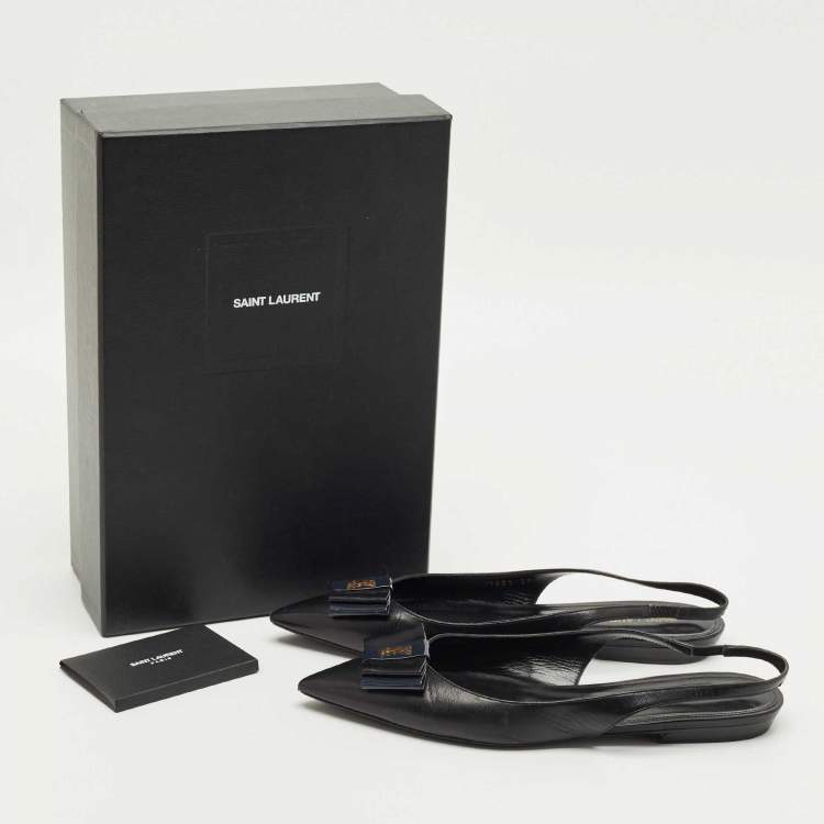 Pre Owned Saint Laurent Black Leather Slingback Flat Sandals Size 39