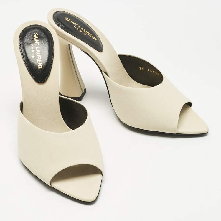 Pre Owned Saint Laurent Cream Fabric Suite Mules Size 37