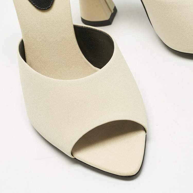 Pre Owned Saint Laurent Cream Fabric Suite Mules Size 37