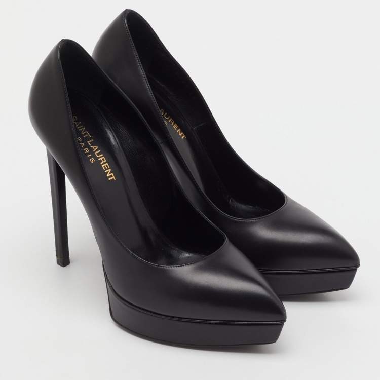 Pre Owned Saint Laurent Black Leather Janis Pumps Size 38.5