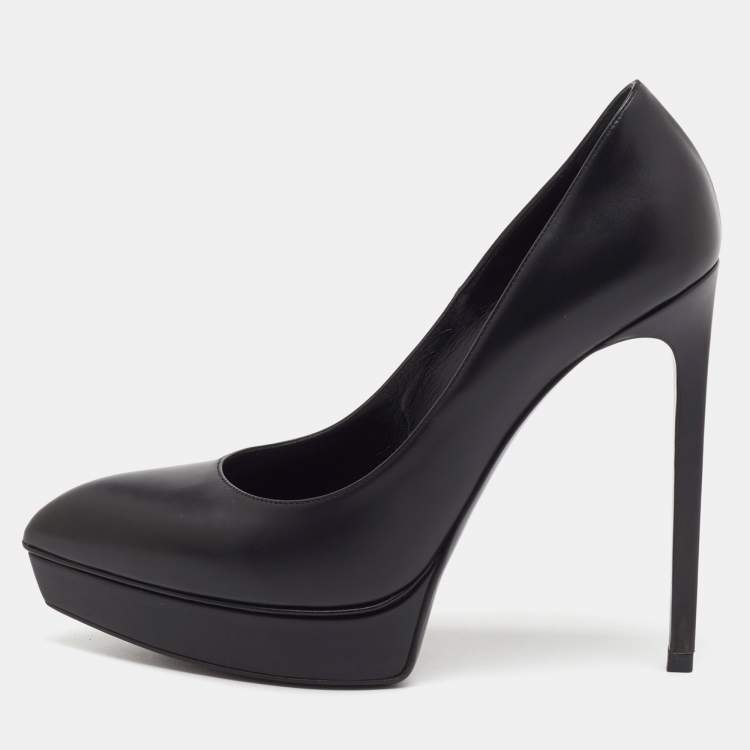 Pre Owned Saint Laurent Black Leather Janis Pumps Size 38.5