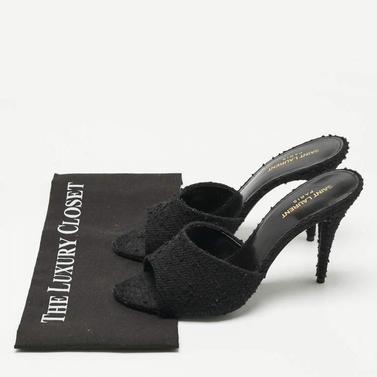 Pre Owned Saint Laurent Black Fabric Romy Slide Sandals Size 41