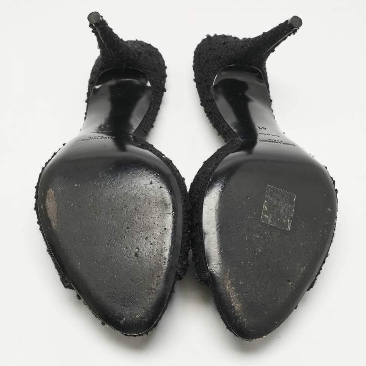 Pre Owned Saint Laurent Black Fabric Romy Slide Sandals Size 41