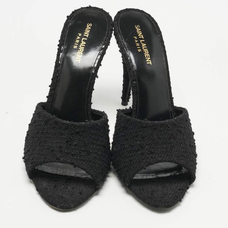 Pre Owned Saint Laurent Black Fabric Romy Slide Sandals Size 41
