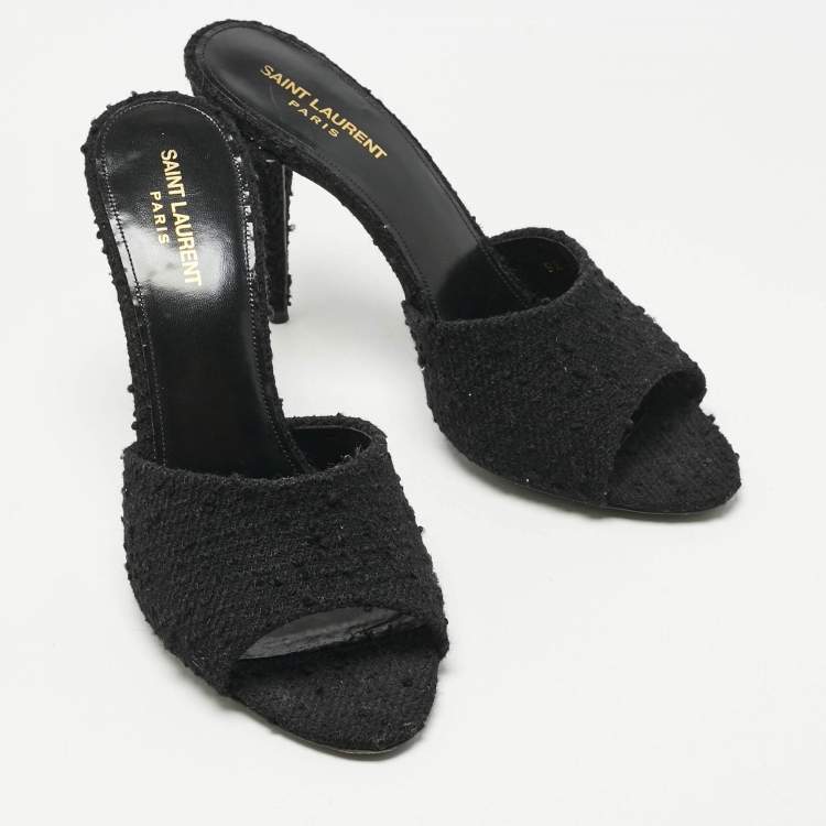 Pre Owned Saint Laurent Black Fabric Romy Slide Sandals Size 41