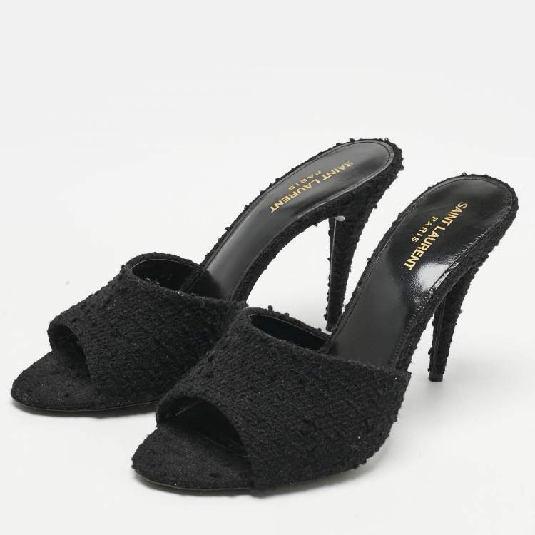 Pre Owned Saint Laurent Black Fabric Romy Slide Sandals Size 41