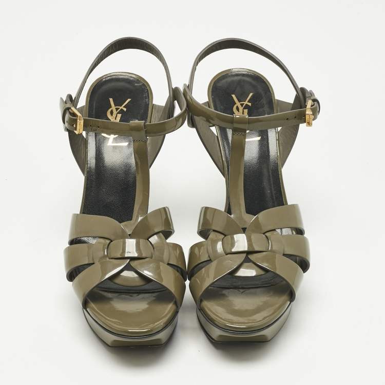 Pre Owned Saint Laurent Green Patent Leather Platform Sandals Size 39