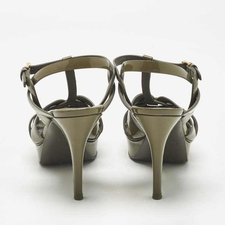 Pre Owned Saint Laurent Green Patent Leather Platform Sandals Size 39