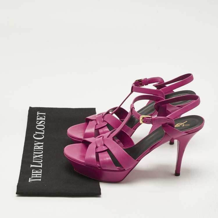 Pre Owned Saint Laurent  Purple Leather Tribute Platform Sandals Size 41.5