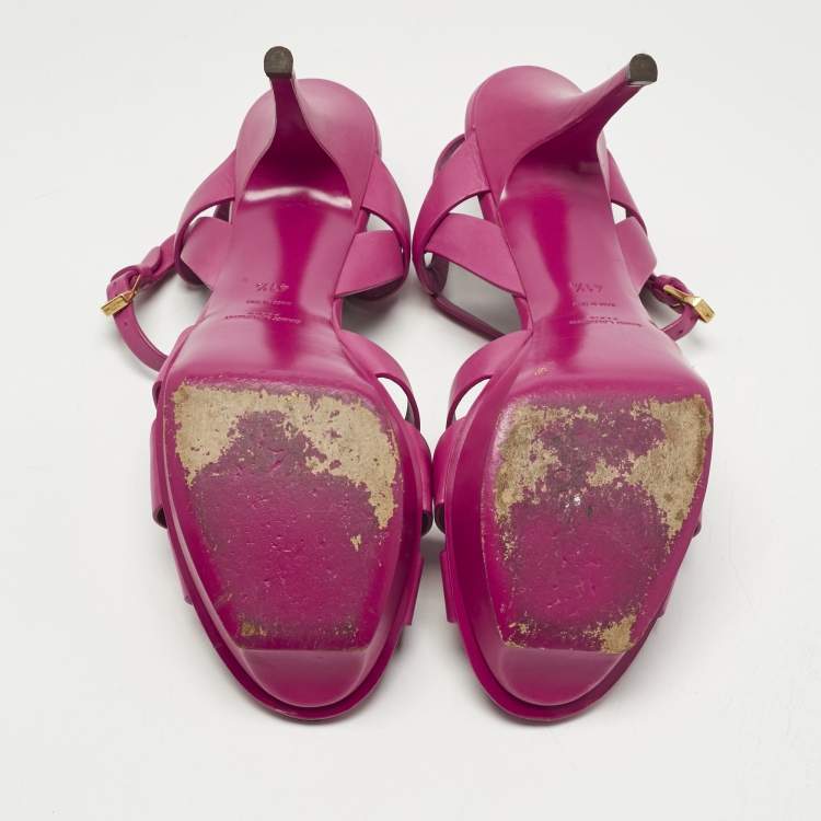 Pre Owned Saint Laurent  Purple Leather Tribute Platform Sandals Size 41.5