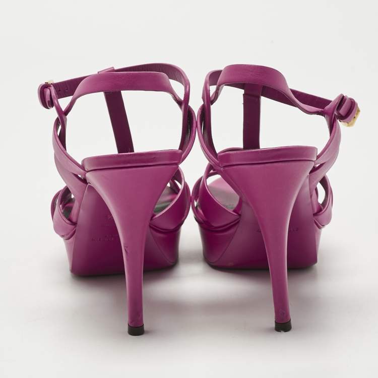 Pre Owned Saint Laurent  Purple Leather Tribute Platform Sandals Size 41.5