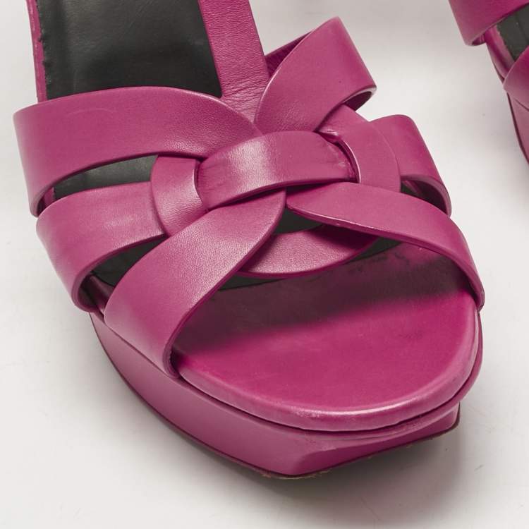 Pre Owned Saint Laurent  Purple Leather Tribute Platform Sandals Size 41.5