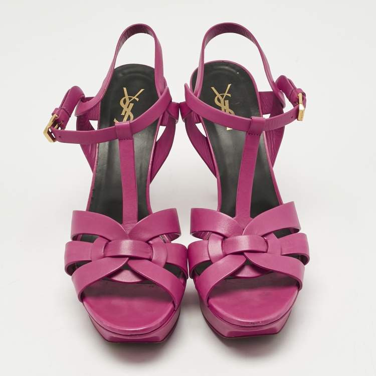Pre Owned Saint Laurent  Purple Leather Tribute Platform Sandals Size 41.5