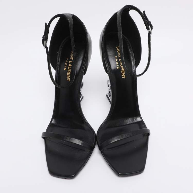 Pre Owned Saint Laurent Paris Black Leather Opyum Ankle Strap Sandals Size 39.5