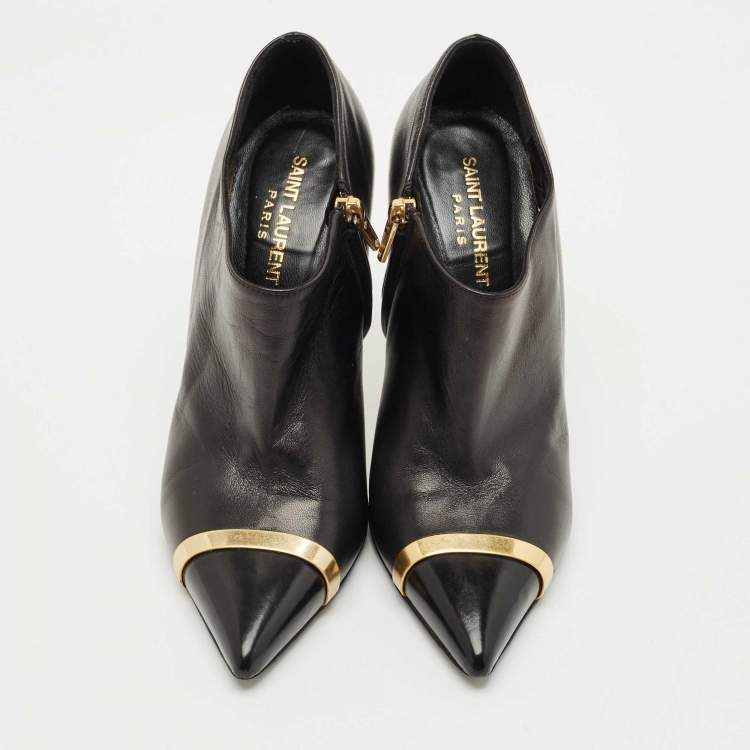 Pre Owned Saint Laurent  Black  Leather Pointed Toe Ankle Boots Size 38