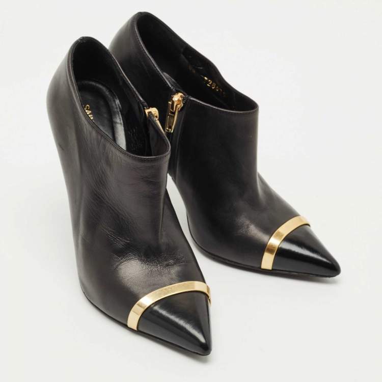 Pre Owned Saint Laurent  Black  Leather Pointed Toe Ankle Boots Size 38