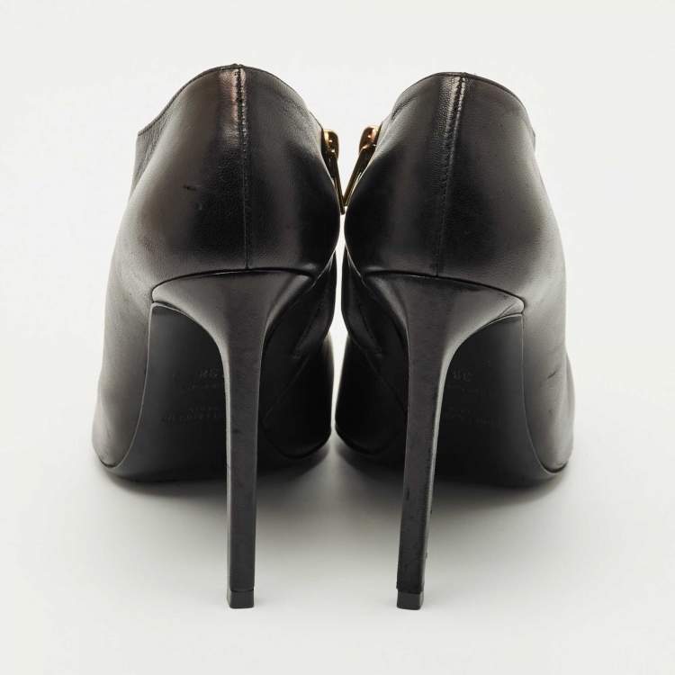 Pre Owned Saint Laurent  Black  Leather Pointed Toe Ankle Boots Size 38