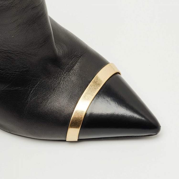 Pre Owned Saint Laurent  Black  Leather Pointed Toe Ankle Boots Size 38