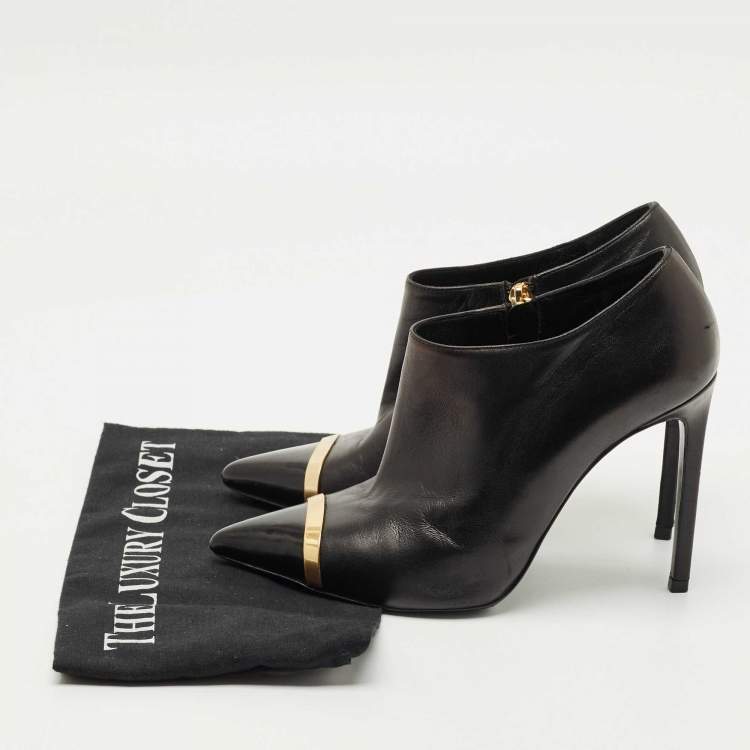 Pre Owned Saint Laurent  Black  Leather Pointed Toe Ankle Boots Size 38