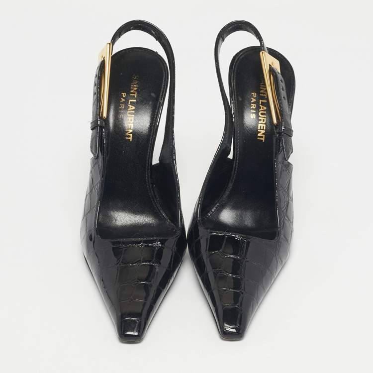 Pre Owned Saint Laurent Black Crocodile Embossed Graham Slingback Pumps Size 36